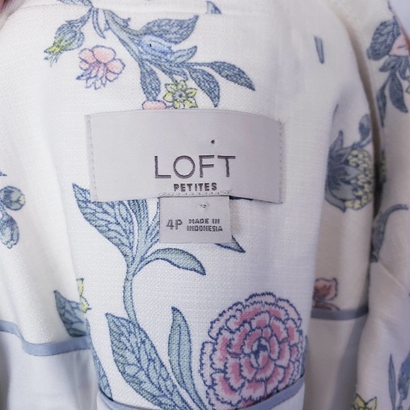 Loft Petites Sz 4P Floral Print Jacket Cotton Blend One Button Collared Workwear - Picture 10 of 12